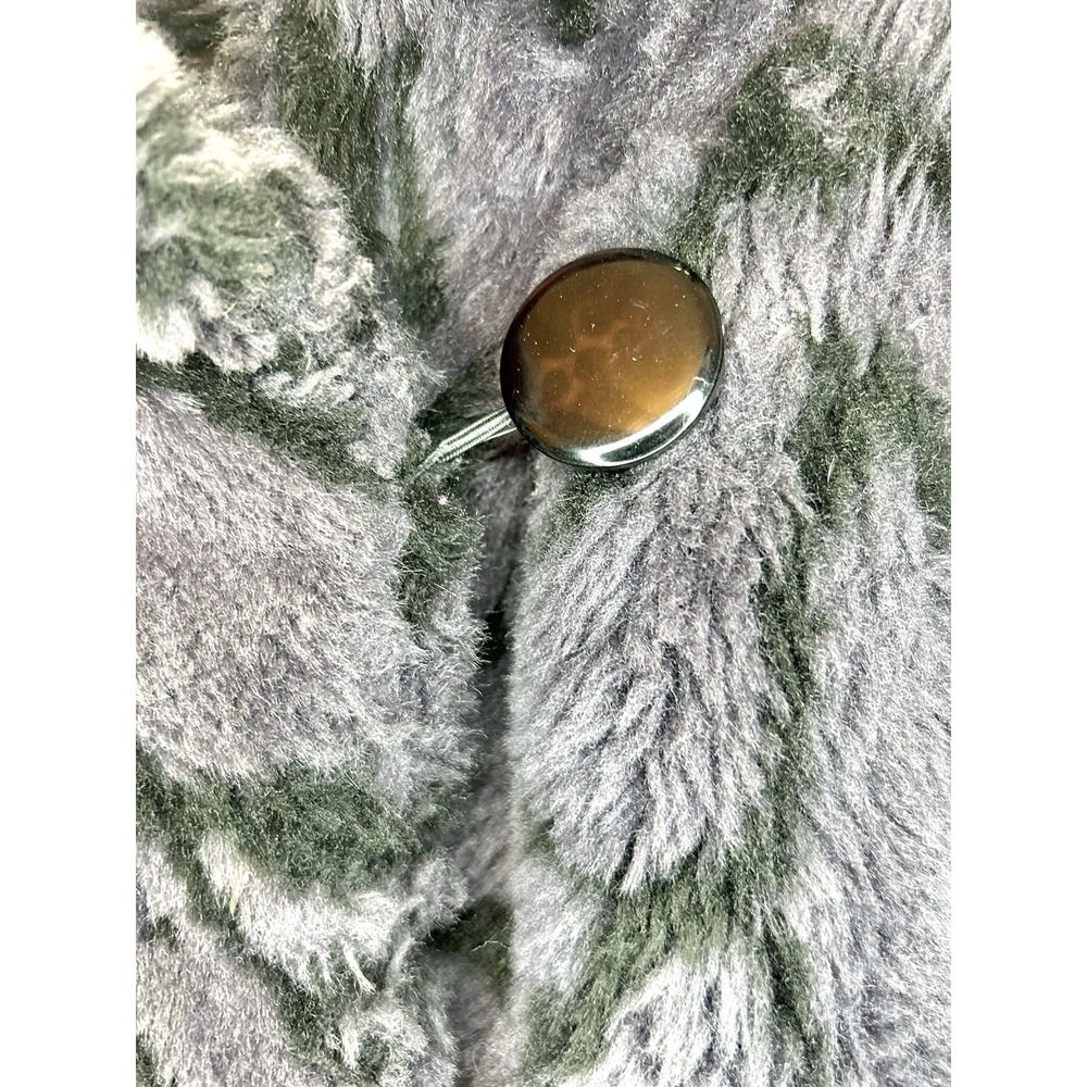 Vintage Style VI LTD Grey Black Tiger Strip Faux Fur‎ Furry Trench Coat Large - Picture 6 of 9